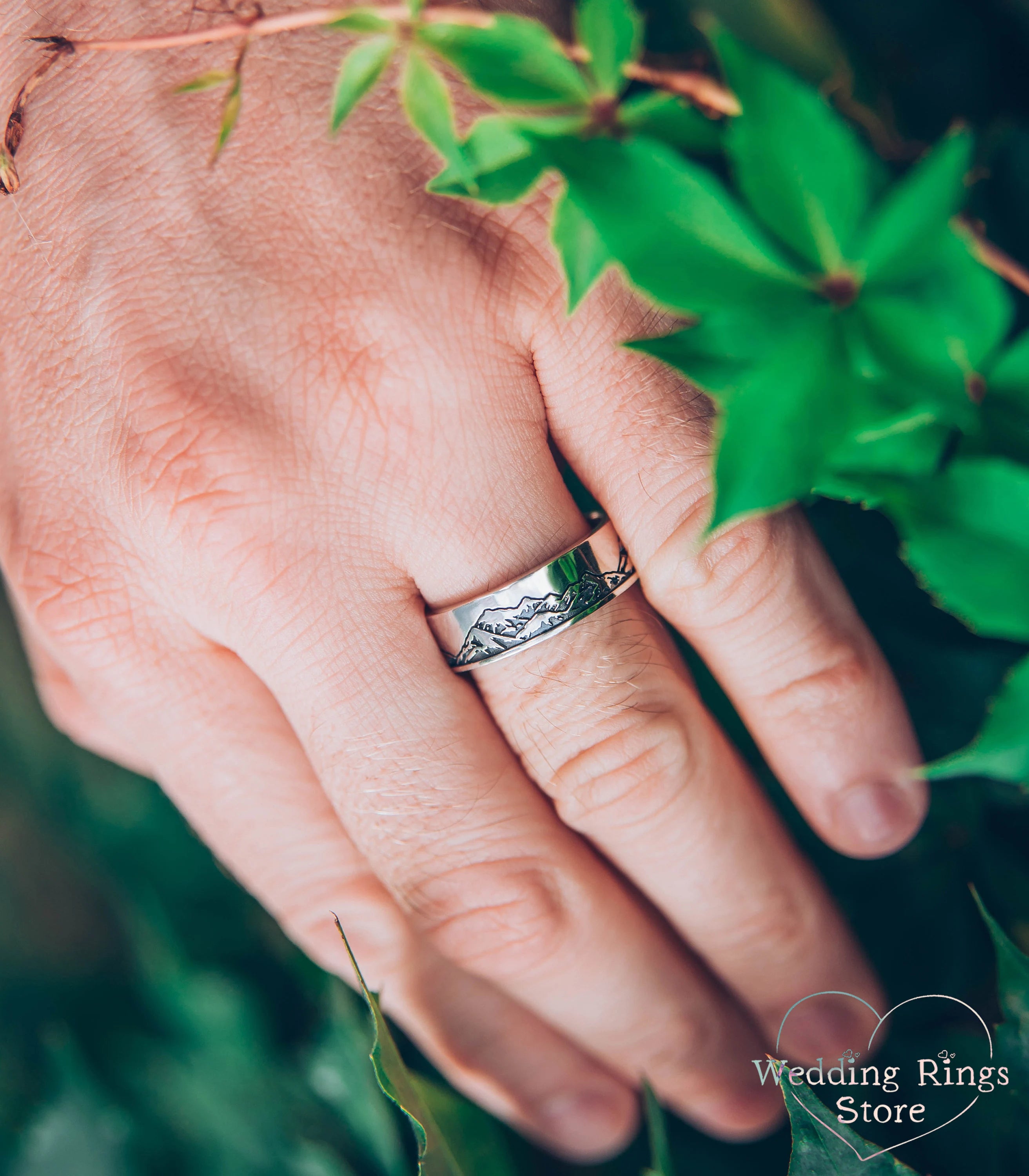 Mountain Sterling Silver Ring for Him — Handmade Wedding Band