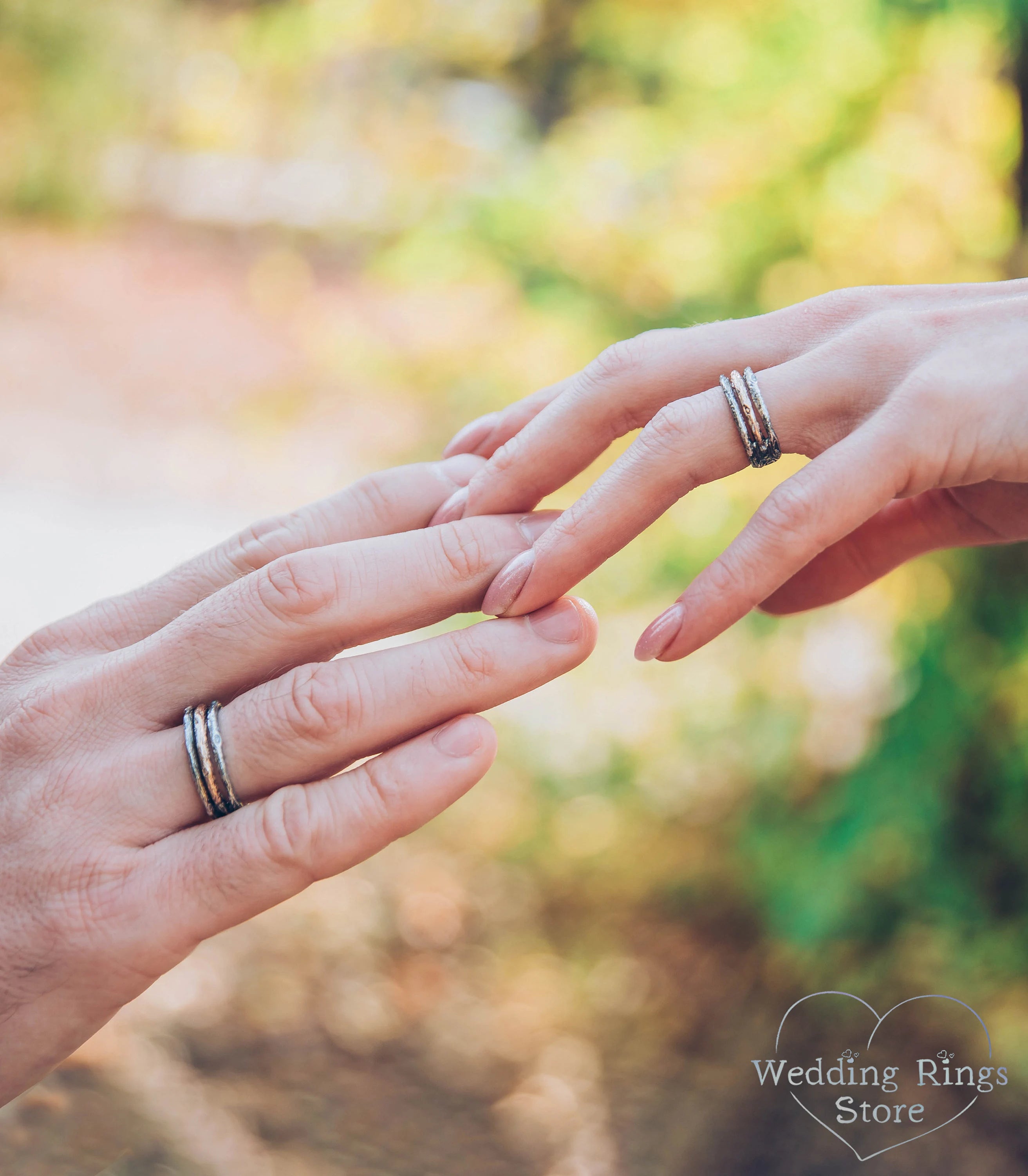 Silver and Gold Three huggie Hoops Wedding Rings Set