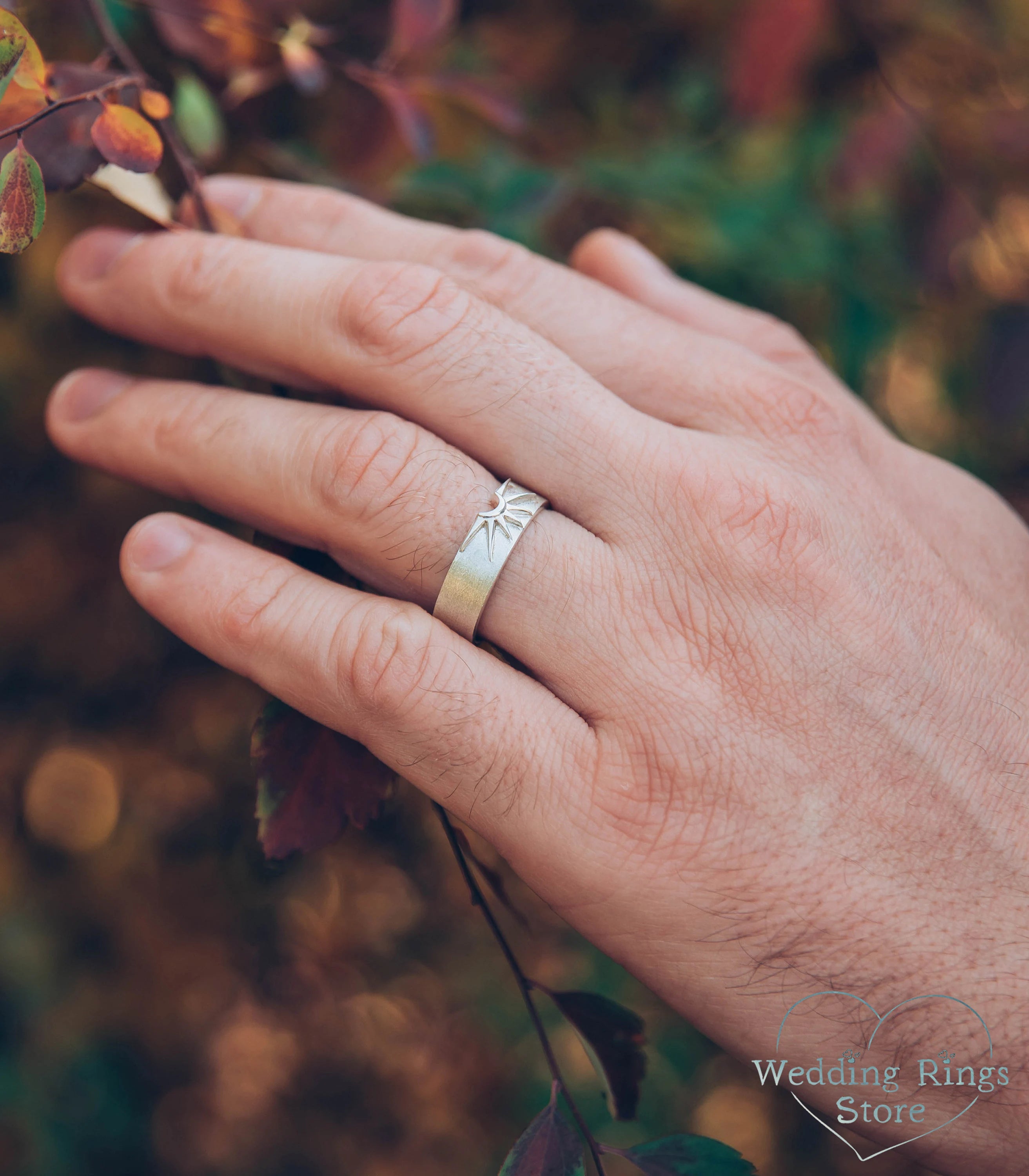 Moon Wedding Ring for Him — Sterling Silver Men's Wedding Band