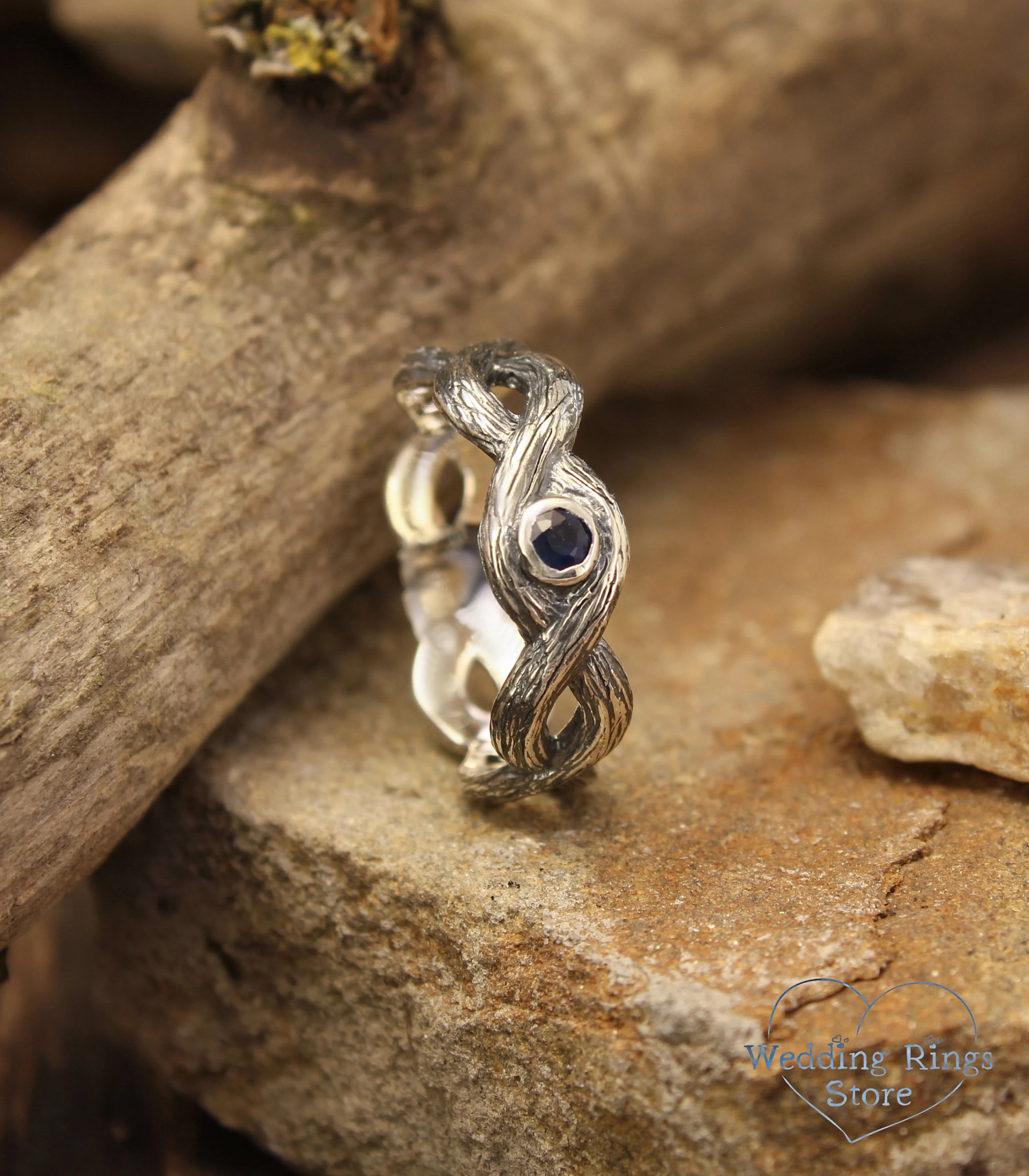 Twist Branch Infinity Wedding Band with Real Sapphire