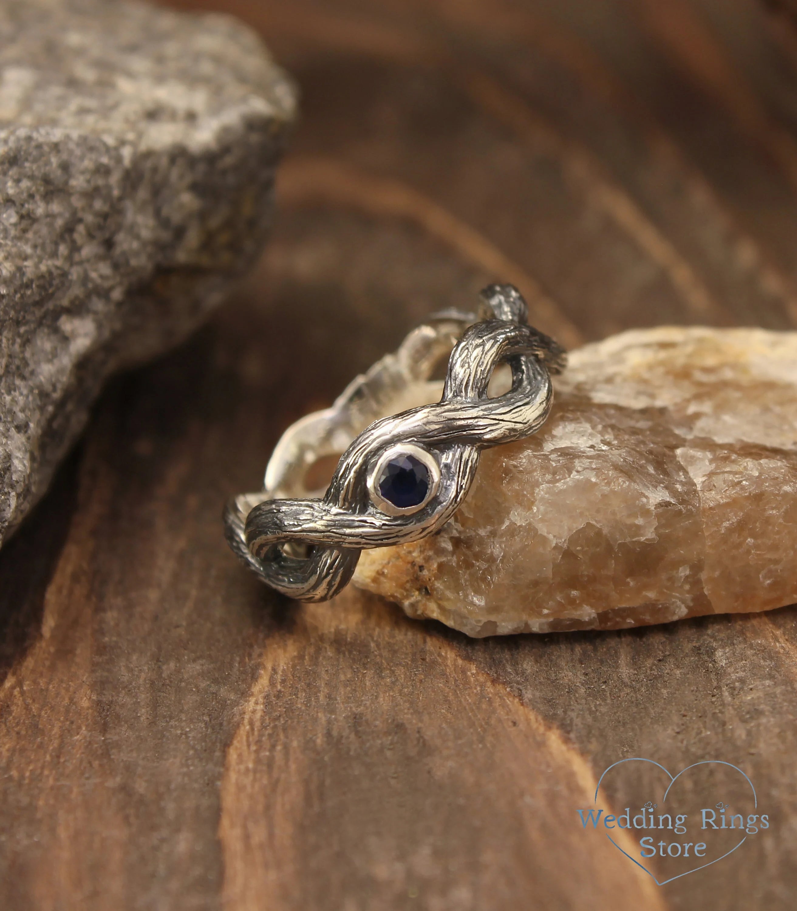 Twist Branch Infinity Wedding Band with Real Sapphire