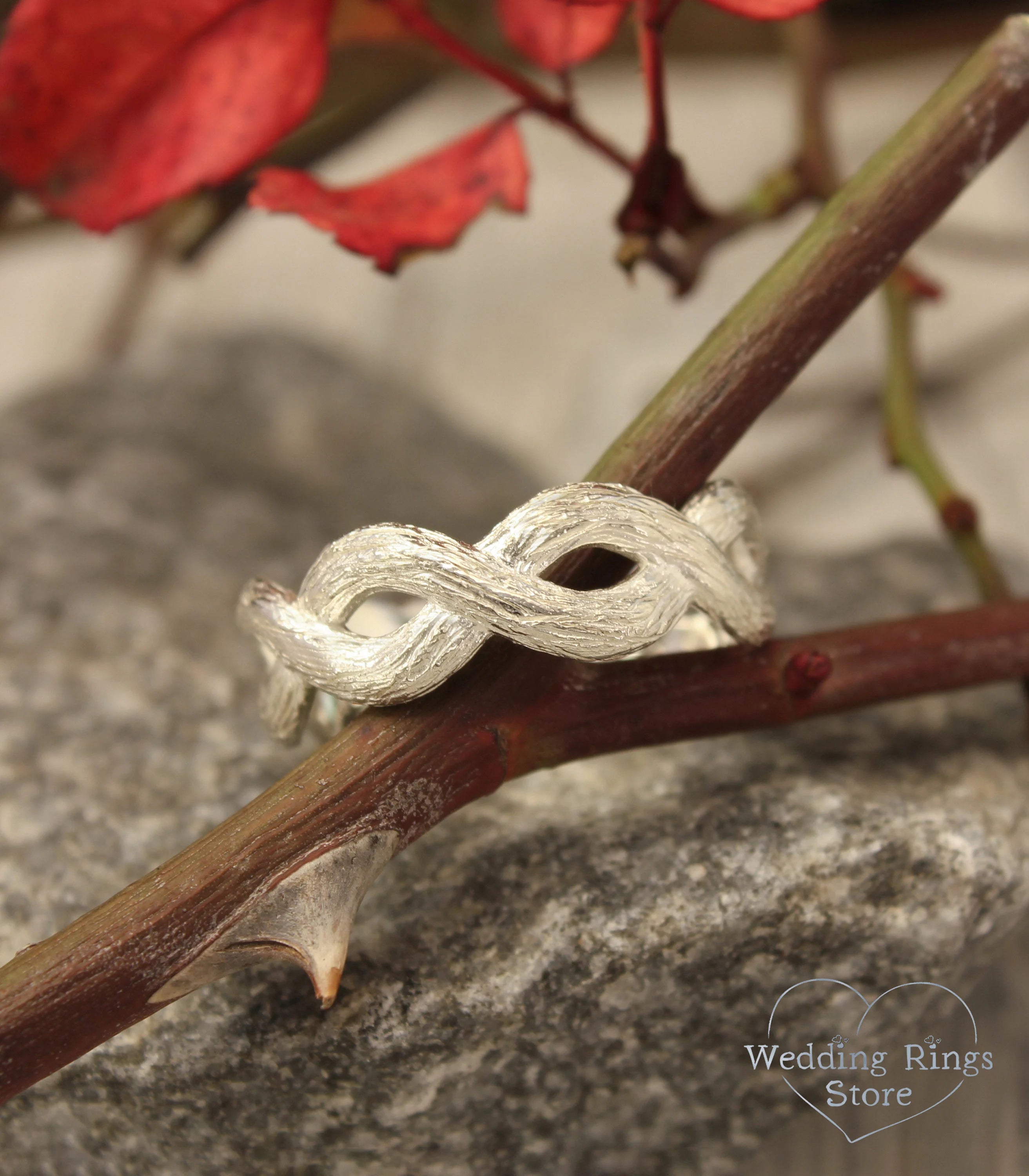 Infinity Silver Ring for Men — Wooden style Braided Wedding Band