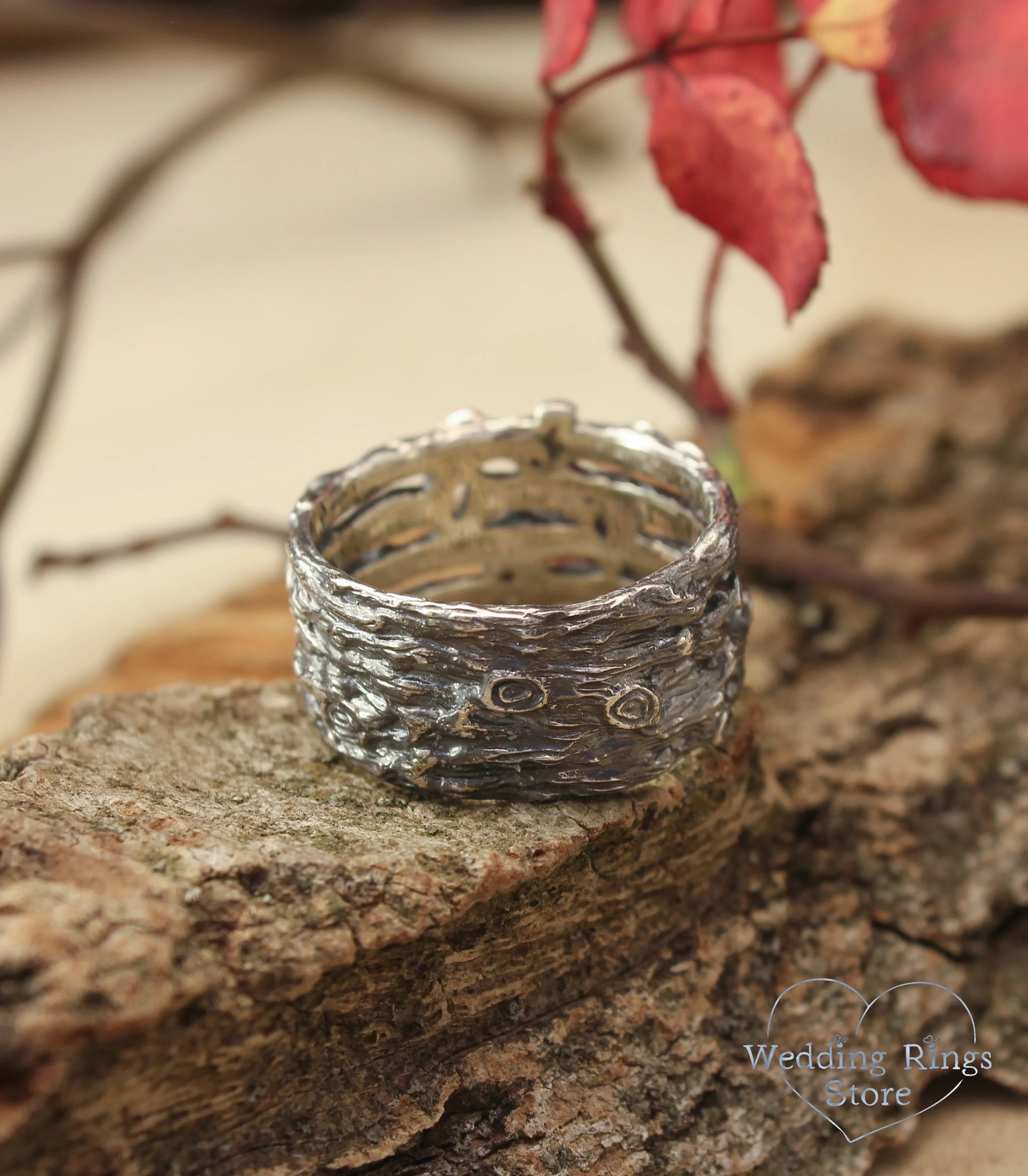 Layering Silver Branches Love Wedding Band