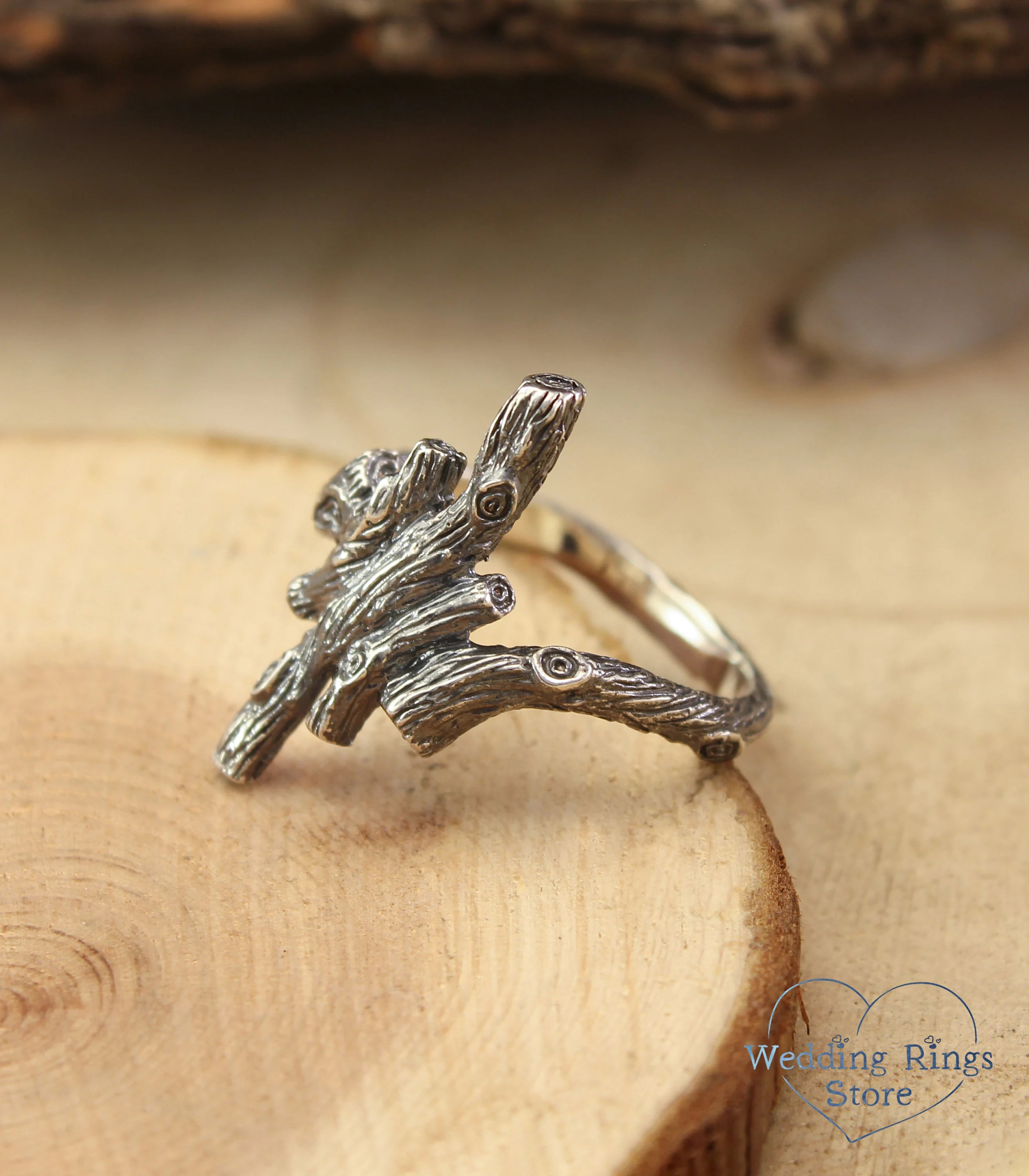 Whimsical Branch Ring Sterling Silver Rustic Style