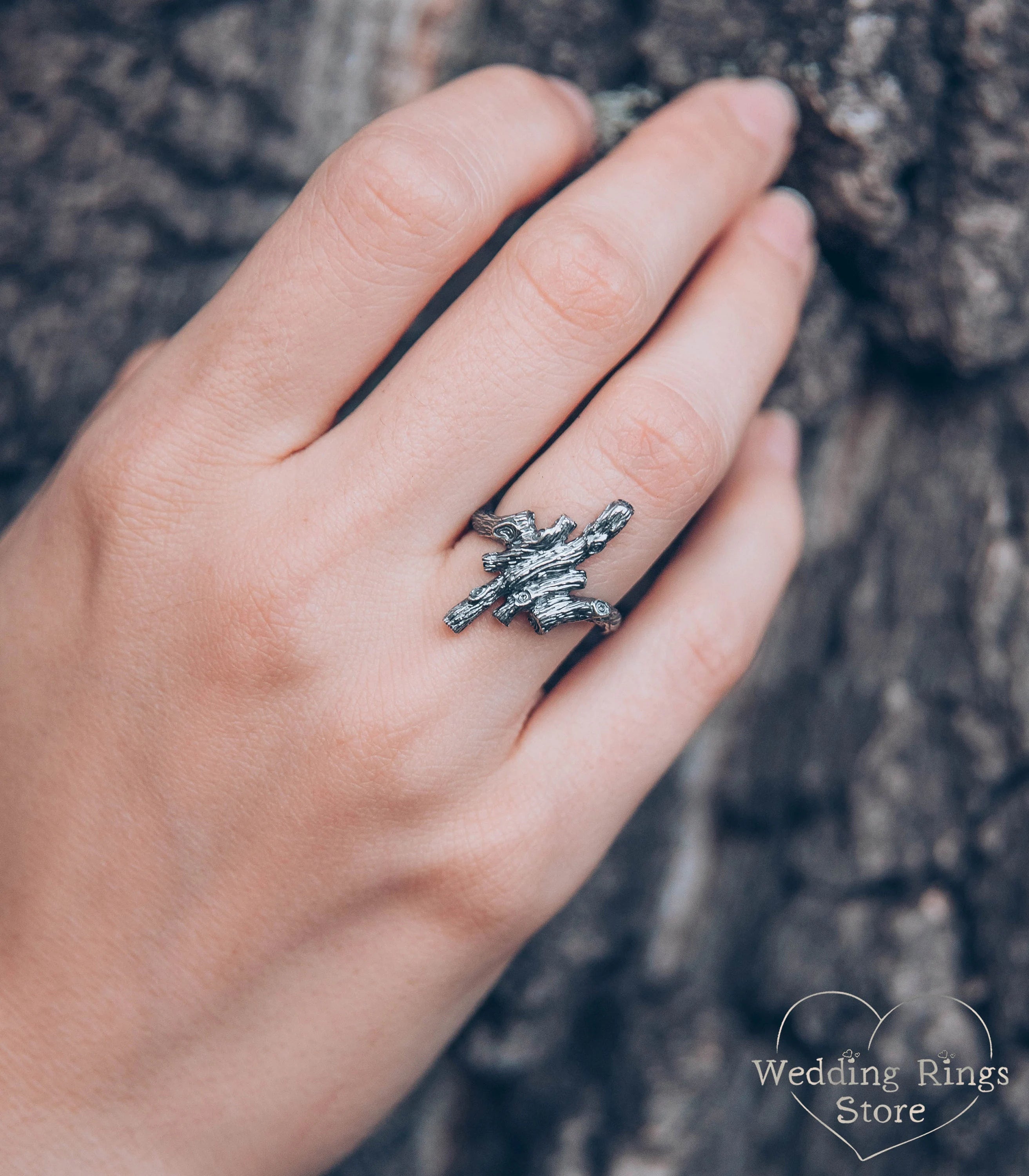 Whimsical Branch Ring Sterling Silver Rustic Style