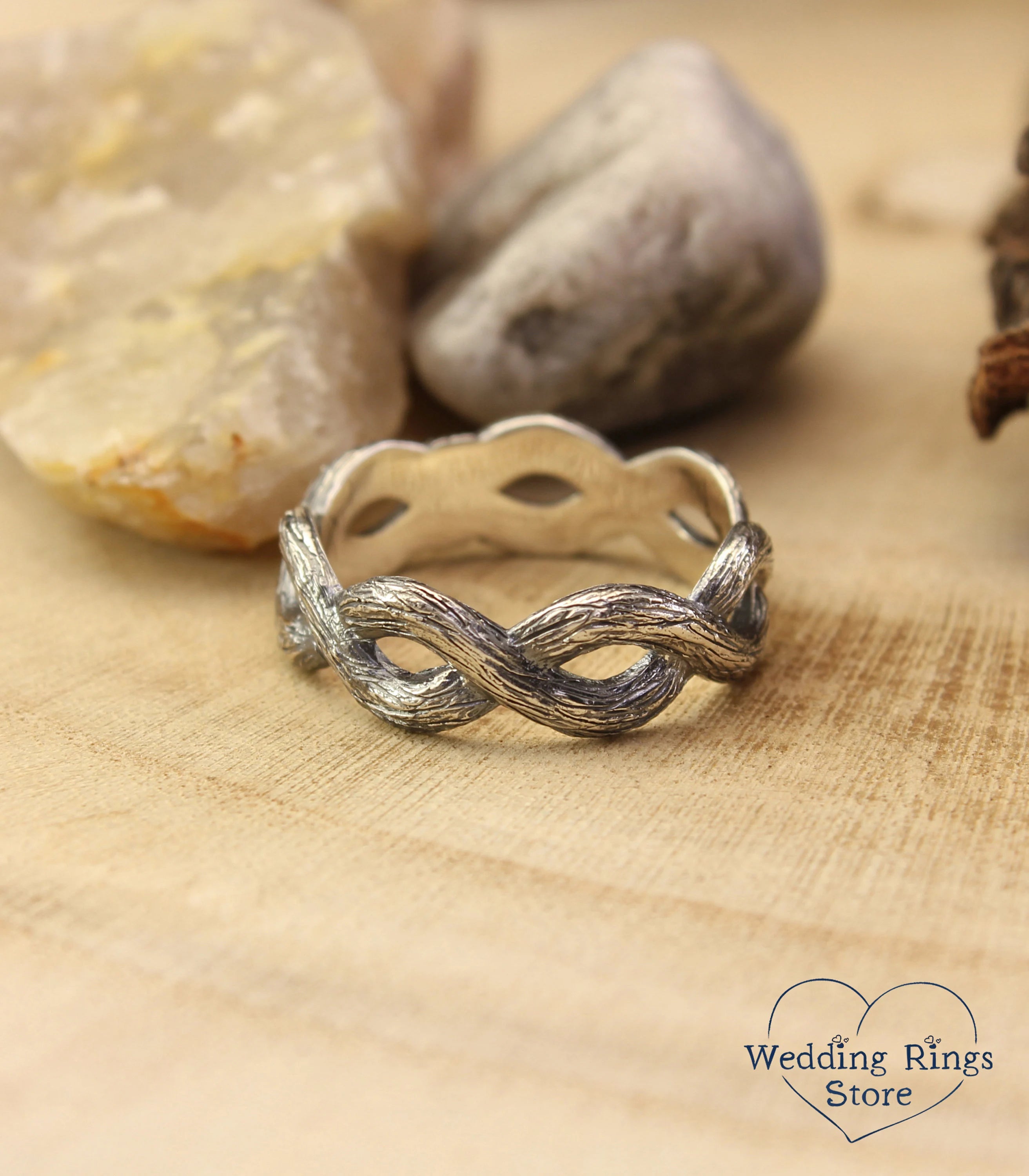 Infinity Silver Ring for Men — Wooden style Braided Wedding Band