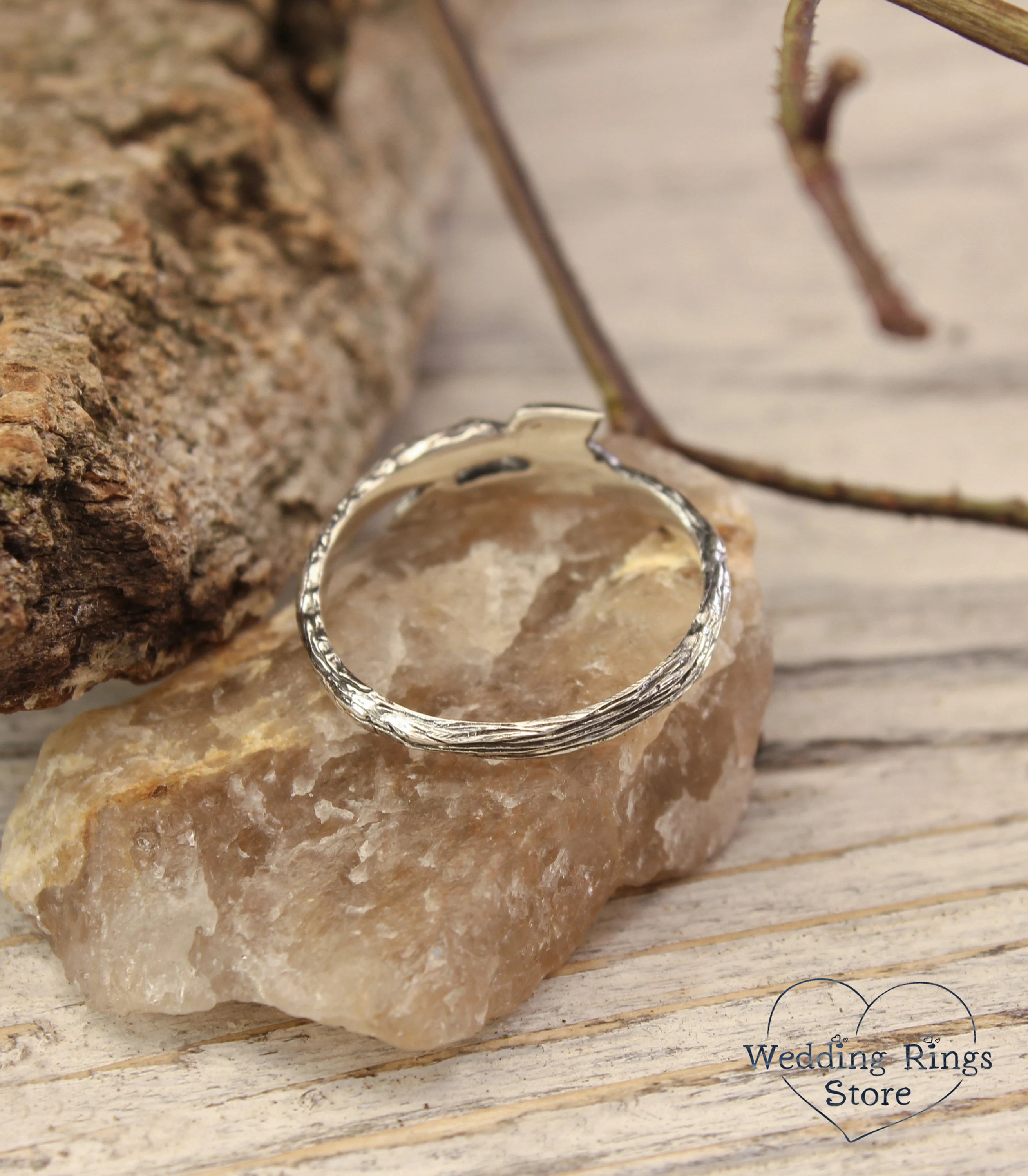 Dainty Cupid Arrow Ring in Silver Tree Bark