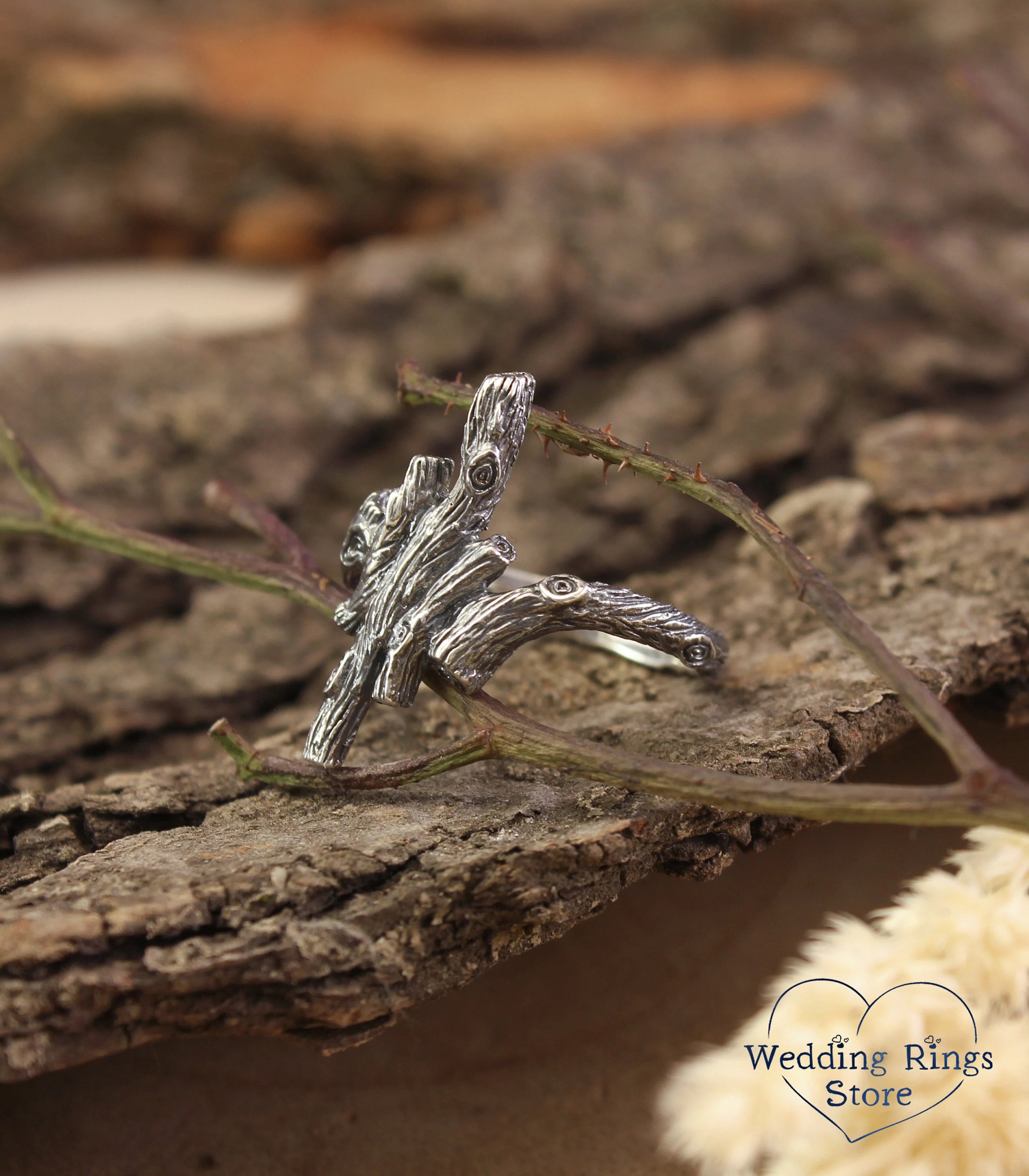 Whimsical Branch Ring Sterling Silver Rustic Style