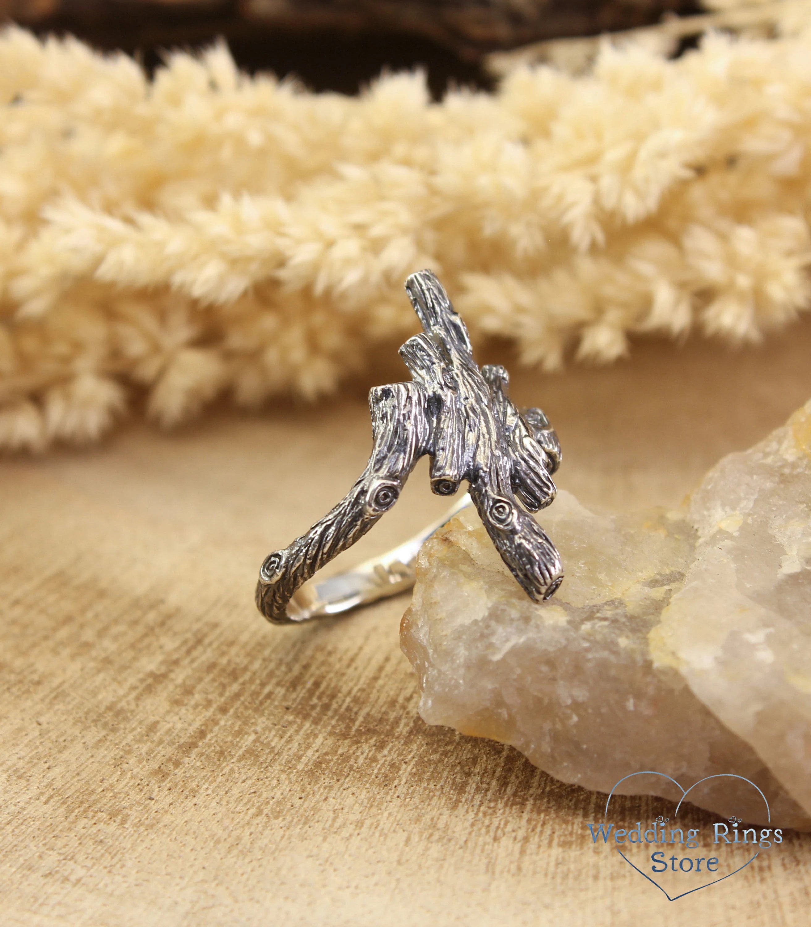 Whimsical Branch Ring Sterling Silver Rustic Style