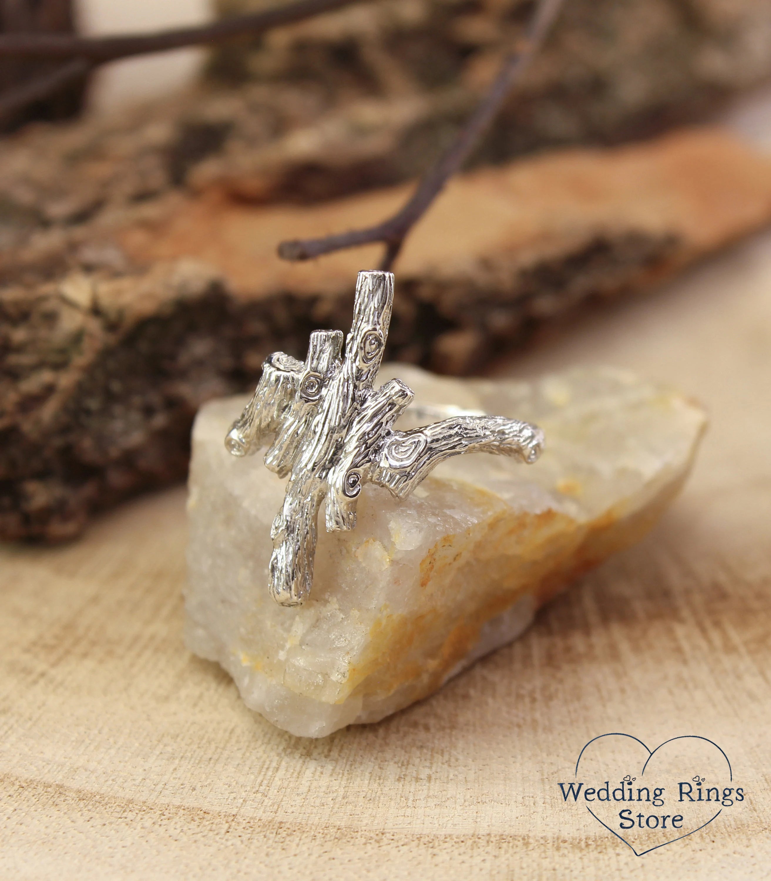 Whimsical Branch Ring Sterling Silver Rustic Style