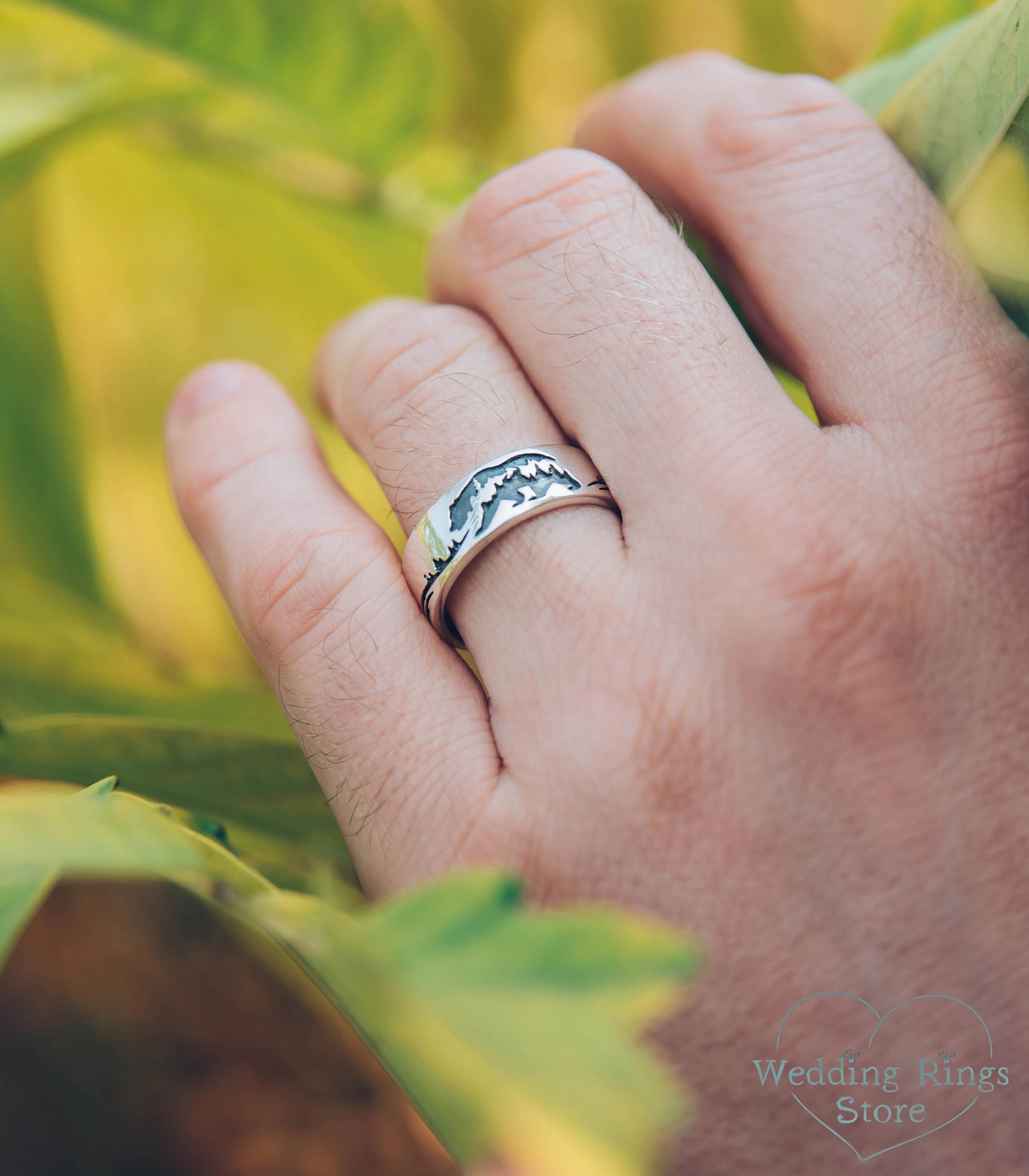 Wide Sterling Silver Band with Bear — Animal Ring