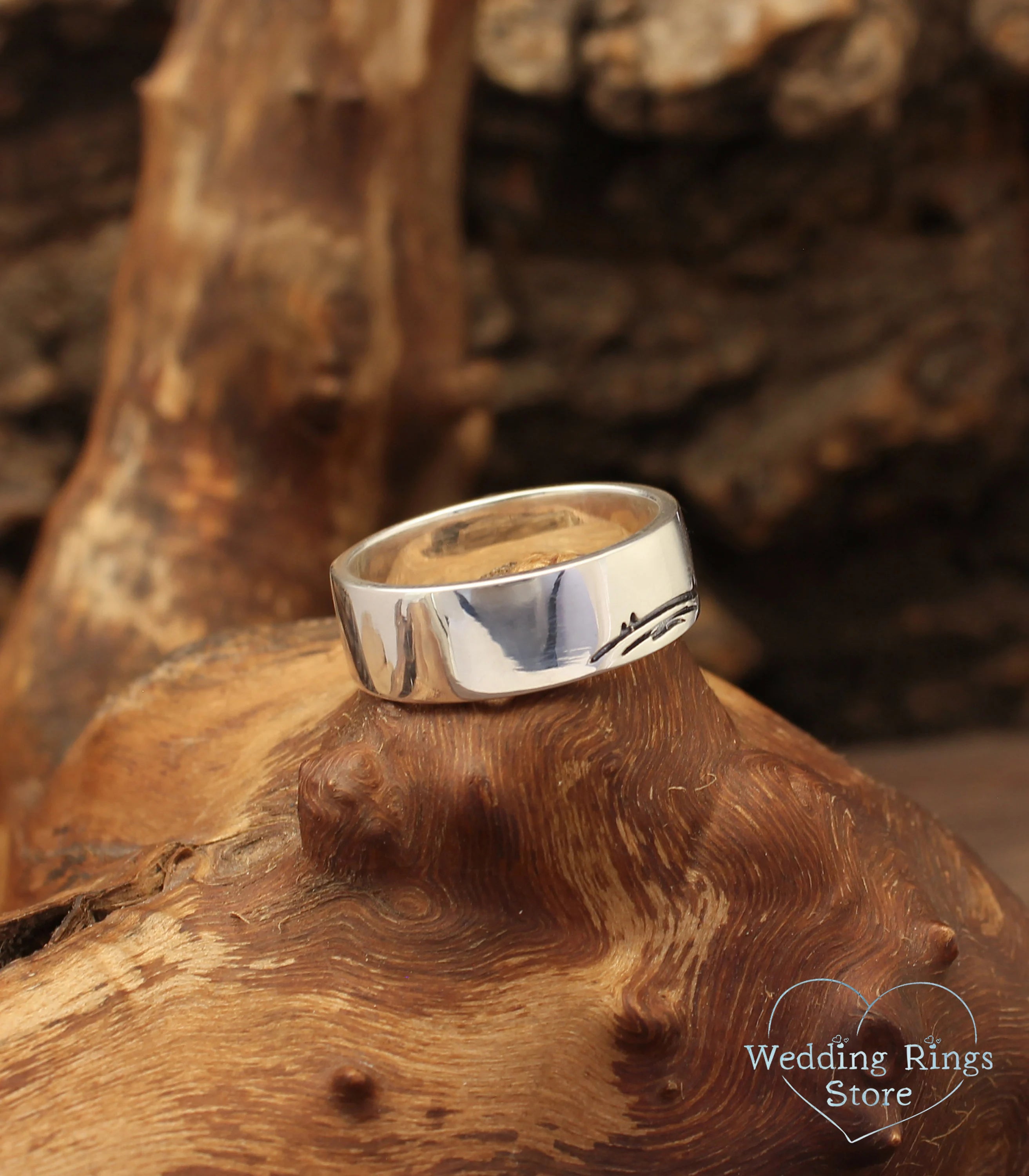 Wide Sterling Silver Band with Bear — Animal Ring